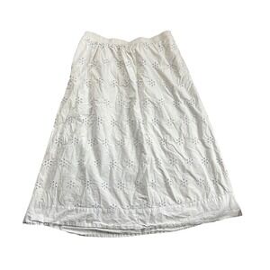 A New Day Women's White Eyelet Embroidered Midi Skirt Elastic Waist XL